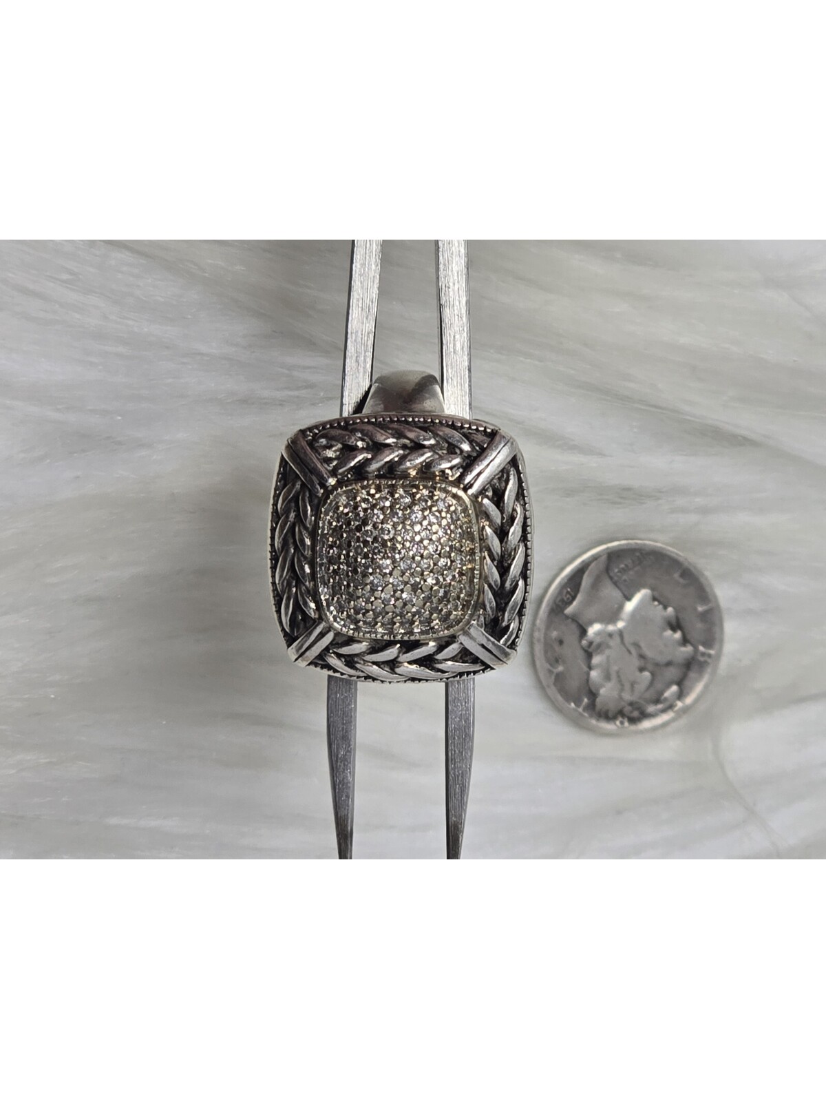 Designer 18k Gold 925 Sterling Pave Diamond Woven Ring Sz 10
